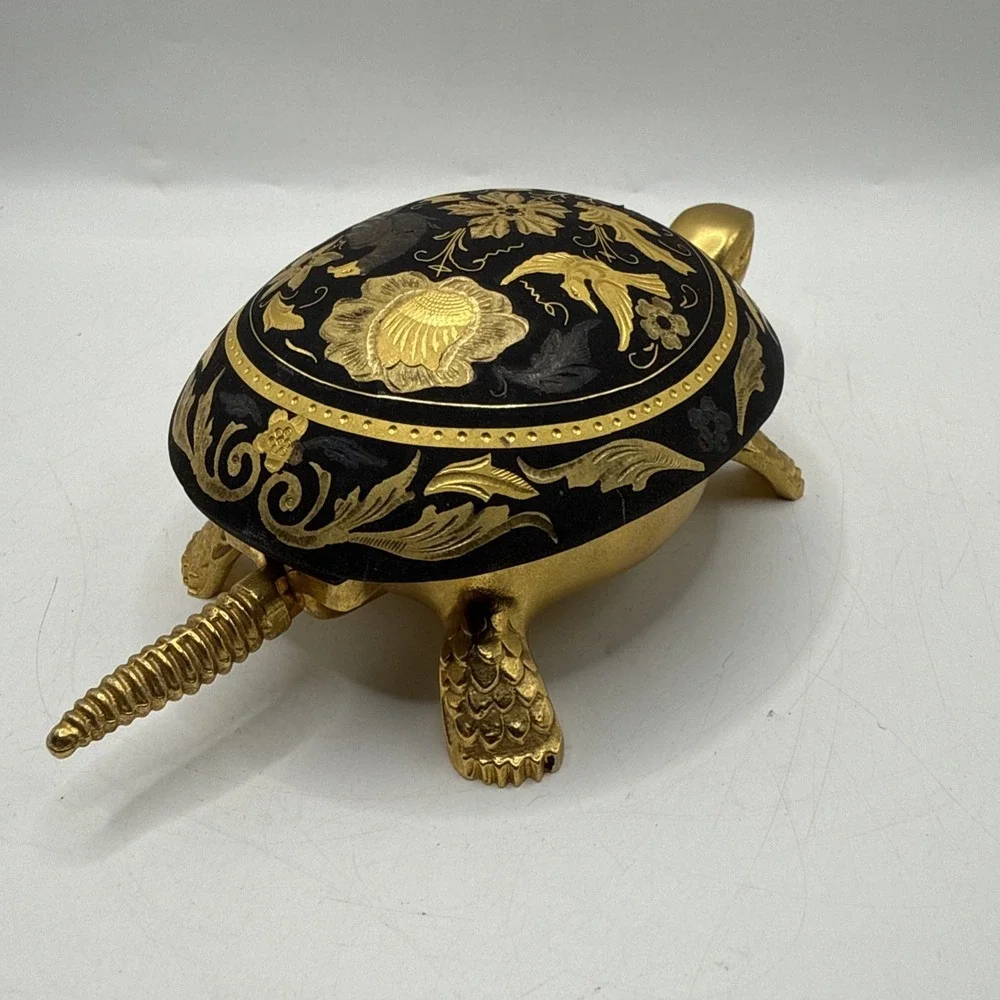 Vintage BOJ Eibar Espana Turtle Counter/Desk Bell Intricate Gold Tone Damascene